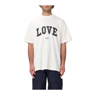Msgm T-Shirts, male, Beige, Size: XS Love TShirt Graphic Tee
