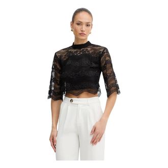 Twinset Overhemden, Dames, Zwart, M, Katoen, Macram&eacute; kanten blouse