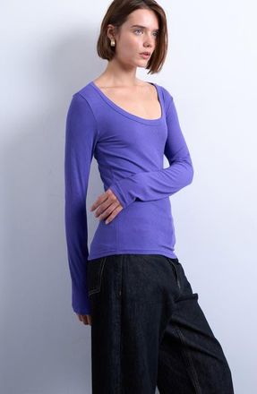 Topshop Scoop Neck Long Sleeve Rib Top in Purple at Nordstrom, Size X-Small
