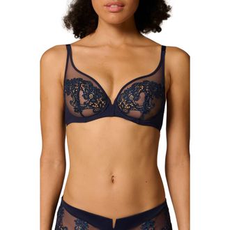 Simone P&eacute;r&egrave;le Saga Sheer Underwire Plunge Bra in Saphire at Nordstrom, Size 34D