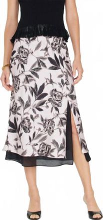 Current Air Floral Print Contrast-Hem Slit Midi Skirt In White Black