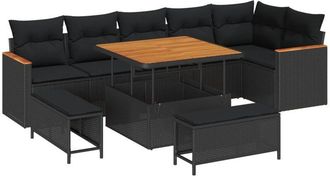 vidaXL Garden Sofa Set with Cushion 9 pcs Black Poly rattan vidaXL