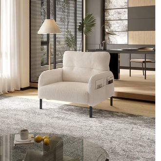 Direct Wicker Single Corduroy Armchair, Wide Seat Lounge Chair, Accent Furniture in Beige | Size: 1 Pack