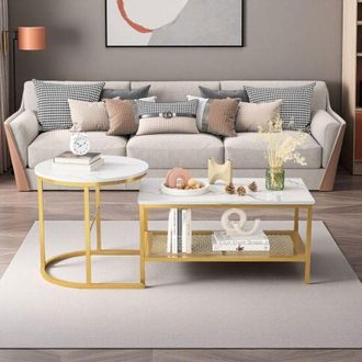 OEM Mesa Baja - Mixta Madera & Metal - Rectangular Y Redonda - Est&eacute;tica Industrial - 2 Plazas