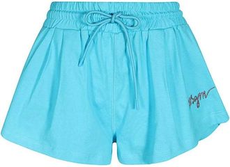 Msgm Katoenen Elastische Taille Shorts - Dames - Bermuda - Blauw - XS - Katoen - Korte Broeken