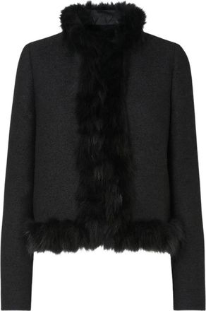 Fendi Woljas met schapenvachtkraag - Dames - Jassen - Zwart - 2XS - Wol - Jassen