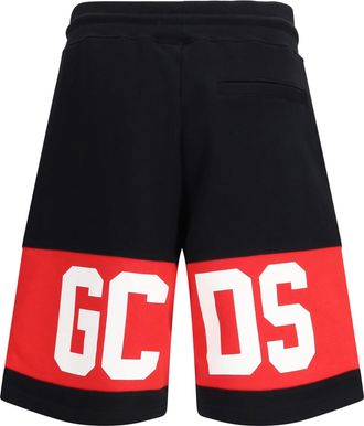 GCDS Mens Sweat Shorts Black-Red Cotton Bermuda Black/red