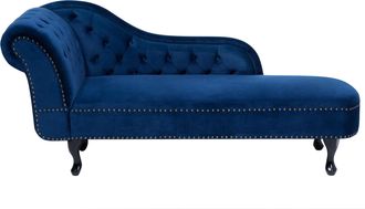 Beliani Beliani - Chaise Longue Tapizado En Terciopelo Azul Con Botones Versi&oacute;n Izquierda Nimes