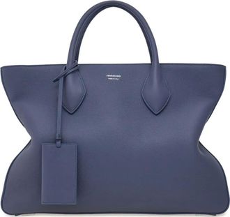 Ferragamo Borsa tote strutturata in pelle con monogramma - Blu