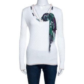 M Missoni White Textured Knit Scarf Detail Top