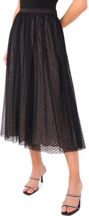 CeCe by Cynthia Steffe Swiss Dot Tulle Midi Skirt in Rich Black at Nordstrom, Size X-Large