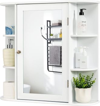 Costway Costway - Armario Del Ba&ntilde;o Con Espejo, Armario Montado A La Pared, Armario De Madera Colgado Con Repisas Regulables Y Compartimientos Abiertos, Botiqu