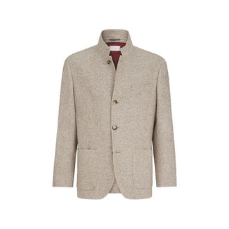 Brunello Cucinelli Cashmere And Silk Diagonal Outerwear Blazer With Patch Pockets