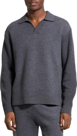 Theory Boiled Merino Wool Johnny Collar Sweater in Dark Grey Melange at Nordstrom, Size Xx-Large