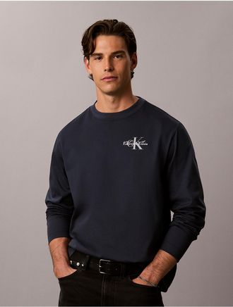 Calvin Klein Jeans Calvin Klein Mens Script Monologo Graphic Long Sleeve T-Shirt - Blue - 2XL