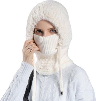 Generic 3 in 1 Beanie Hat for Women, 3 in One Beanie Hat, Warm Knit Hooded Scarf & Neck Cover for Cycling in Winter (UK, Alpha, One Size, White)