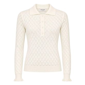 Twinset Polo Shirt - Dames - Polos - Wit - S - Polyester - Tops