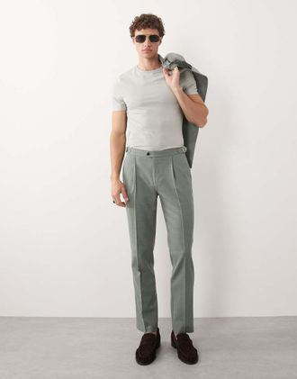Asos Pantaloni da abito slim in tweed di misto lana verde salvia