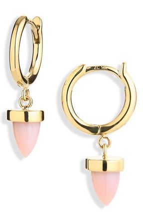 Zo&euml; Chicco Opal Bullet Drop Huggie Hoop Earrings in 14K Yellow Gold /Pink Opal at Nordstrom