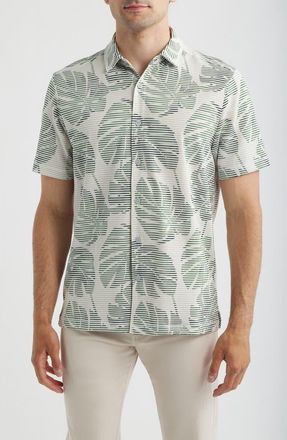 Tommy Bahama Costa Wave Monstera Mash Seersucker Stripe IslandZone Short Sleeve Button-Up Shirt in Dark Jade at Nordstrom, Size Xx-Large