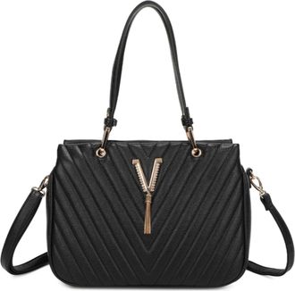 Generic Womens Quilted Shoulder Bag, Gold Hardware, Chevron Pattern, Crossbody Strap (Black)