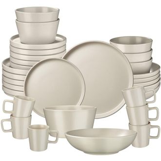 TecTake Juego de vajilla para 6 personas, 30 piezas apilables, gris topo