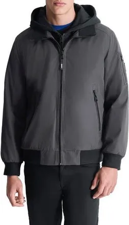 DKNY Water Resistant Bomber with Hooded Bib in Iron at Nordstrom Rack, Size Xx-Large