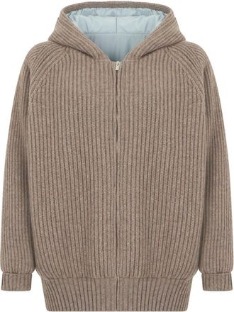 Fedeli Pure Cashmere Hooded Cardigan - Dames - Cashmere truien - Bruin - M - Kasjmier - Truien & Vesten