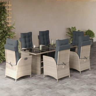 vidaXL Set Comedor Jard&iacute;n 7 Pzas Y Cojines Rat&aacute;n Sint&eacute;tico Gris Claro Vidaxl