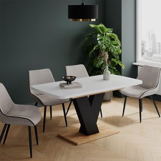 Vicco Mesa De Comedor Fenaro, Roble Blanco/dorado, 120 X 80 Cm Extensible, Vicco