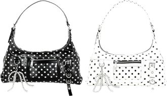 Generic PU Leather Shoulder Bag Large Underarm Bag Polka Dot Tote Bag for Women (White)