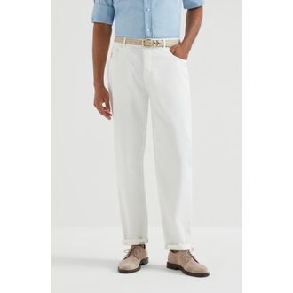 Brunello Cucinelli Gabardine garment dyed trousers in Snow at Nordstrom, Size 56 It