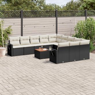 vidaXL Set De Sof&aacute;s De Jard&iacute;n 12 Piezas Cojines Rat&aacute;n Sint&eacute;tico Negro Vidaxl