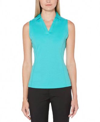 PGA TOUR Womens Sleeveless Mesh Golf Polo In Ceramic