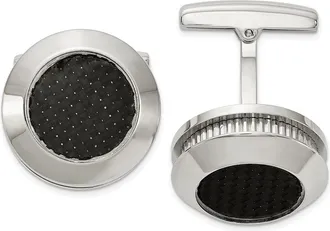 Diamond2Deal Stainless Steel Polished and Textured Black Carbon Fiber Inlay Cufflinks