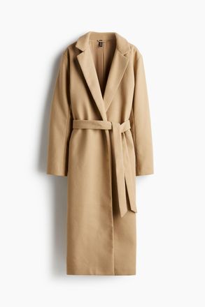 H&M Angerauter Twillmantel mit Bindeg&uuml;rtel - Beige