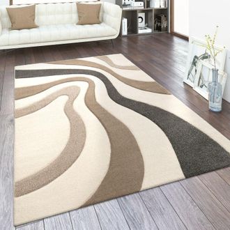 Paco Home Paco Home - Alfombra De Dise&ntilde;o Moderna Con Ondas Abstractas Contorneada Varios Colores Y Tama&ntilde;os 80x300 Cm, Crema