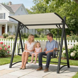 OUTSUNNY 3 Seater Swing Chair, Garden Swing Bench with Adjustable Canopy in Cream