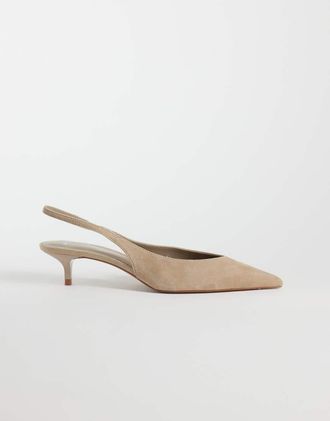Mango slingback con tacco in pelle color sabbia-Neutro
