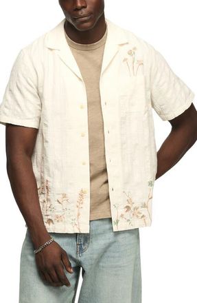 Lucky Brand Embroidered Cotton Camp Shirt in Cream Multi at Nordstrom, Size Xx-Large