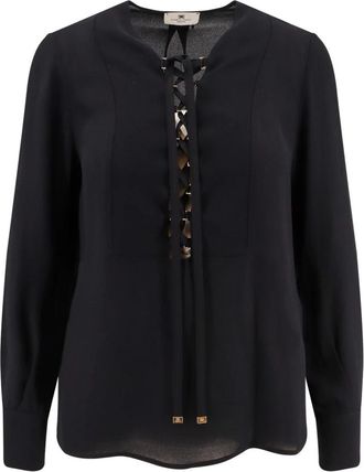 Elisabetta Franchi Viscose blouse met diepe halslijn en veters - Dames - Blouses - Zwart - XL - Overhemden