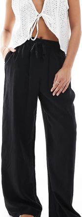 Vero Moda Petite linen touch wide leg pants in black