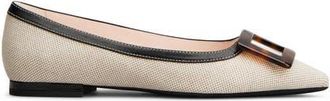 Roger Vivier Gommettine Pointed Toe Ballet Flat in Daino/Nero at Nordstrom, Size 10.5Us