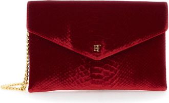 Elisabetta Franchi Fluwelen Clutch met Kettingriem - Dames - Clutches - Rood - ONE Size - Katoen - Tassen
