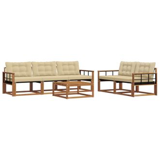 vidaXL Conjunto De Sof&aacute;s De Exterior Con Coj&iacute;n 6 Pcs Natural Y Beige Vidaxl