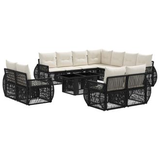 vidaXL Conjunto De Sof&aacute;s De Jard&iacute;n 12 Uds. Negro Y Blanco Crema Vidaxl