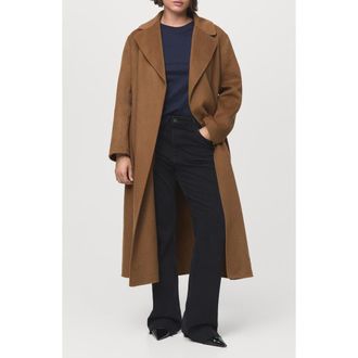 Mango Wool Blend Wrap Coat in Medium Brown at Nordstrom Rack, Size Small
