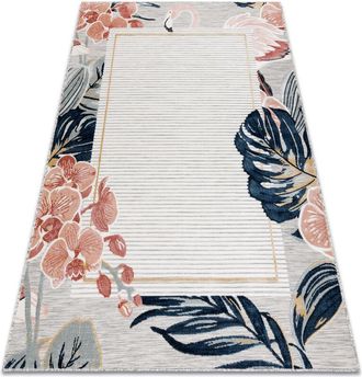 RugsX Rugsx - Alfombra Estructural Botanic 65240 Flamenco, Hojas Tejido Plano En El Balc&oacute;n, Terraza - Gris Multicolour 157x220 Cm