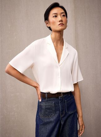 Contemporaine Womens Stretch silk notch collar shirt