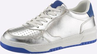 Heine Sneaker HEINE, Damen, Gr. 35, silberfarben, royalblau, Glattleder, Leder, Rindsleder, Veloursleder, Schuhe Sneaker